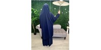 Jilbab bleu nuit soie de medine